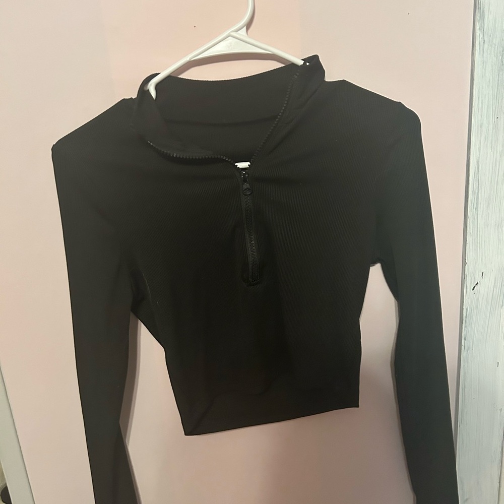 Black Long Sleeve Zip-Up Top